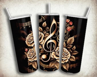 Music Tumbler Wrap Png, 20 oz Skinny Tumbler Design, Rose Sublimation Download, Notes Tumbler, Tumbler Wrap Straigth & Tapered