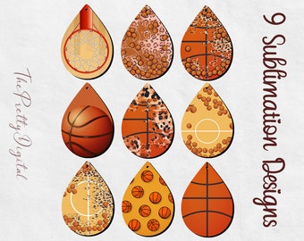 Boucles d'oreilles Tear Drop Basketball Png, Boucles d'oreilles Bundle, Boucles d'oreilles Sport, Sublimation Design Png File