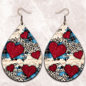 Valentines Day Leopard and Buffalo Plaid Print Heart Sublimation Designs, Earring Blanks Design, Instant Download, Digital File