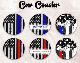 Car Coaster Png, Blue Thin Line Car Coaster Bundle, Firefighter Sublimation Design, Digital Png File Instant Download