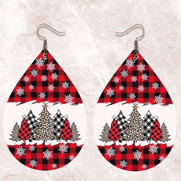 Earring, Christmas Tree Design Sublimation Png, Teardrop Earrings Template, Buffalo Plaid Erring, Digital Download