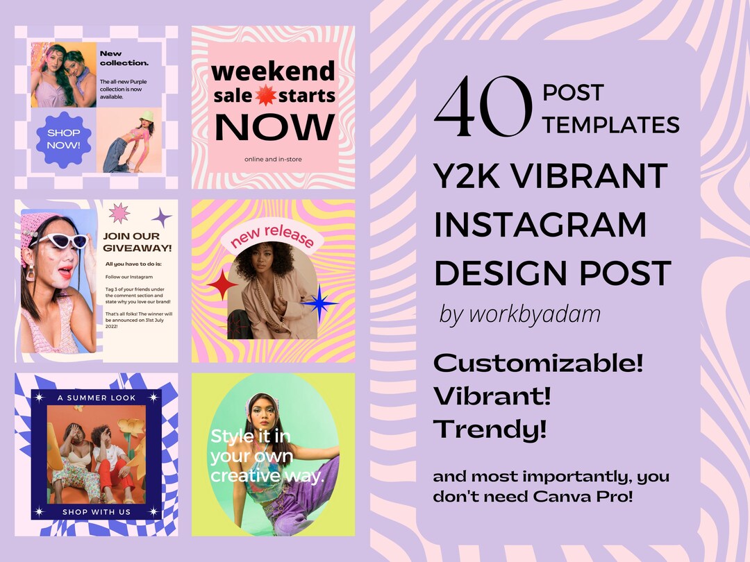 40 Vibrant Y2K Canva Instagram Design Post for Business - Etsy