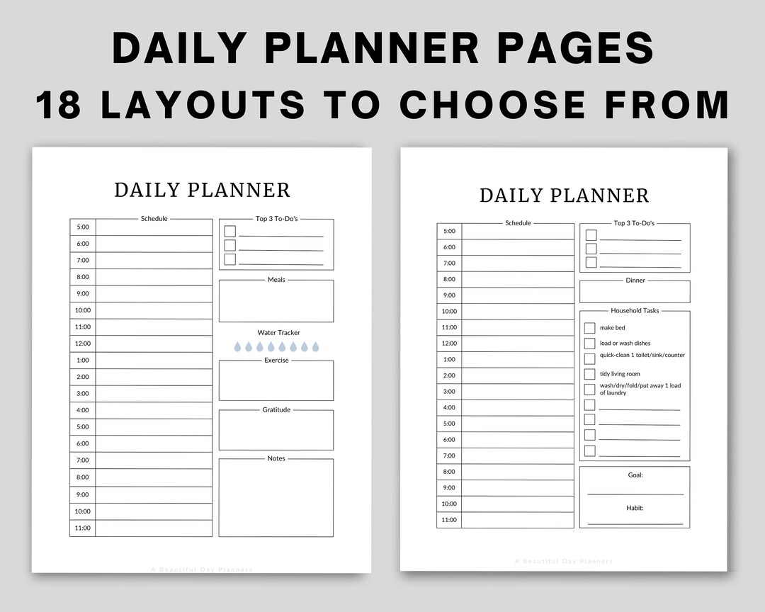 One page daily planner minimal printable daily planner daily planner