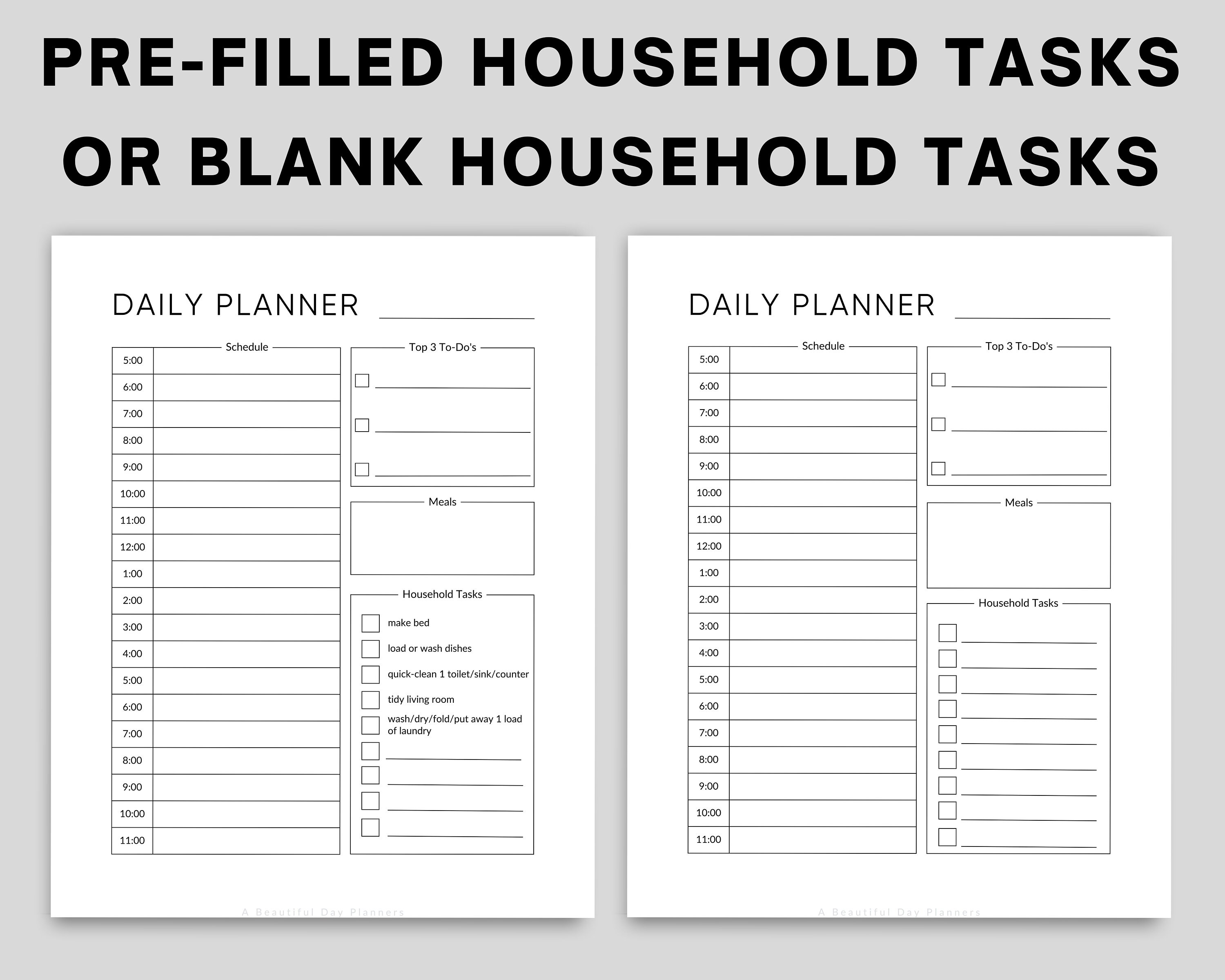 One page daily planner minimal printable daily planner daily planner