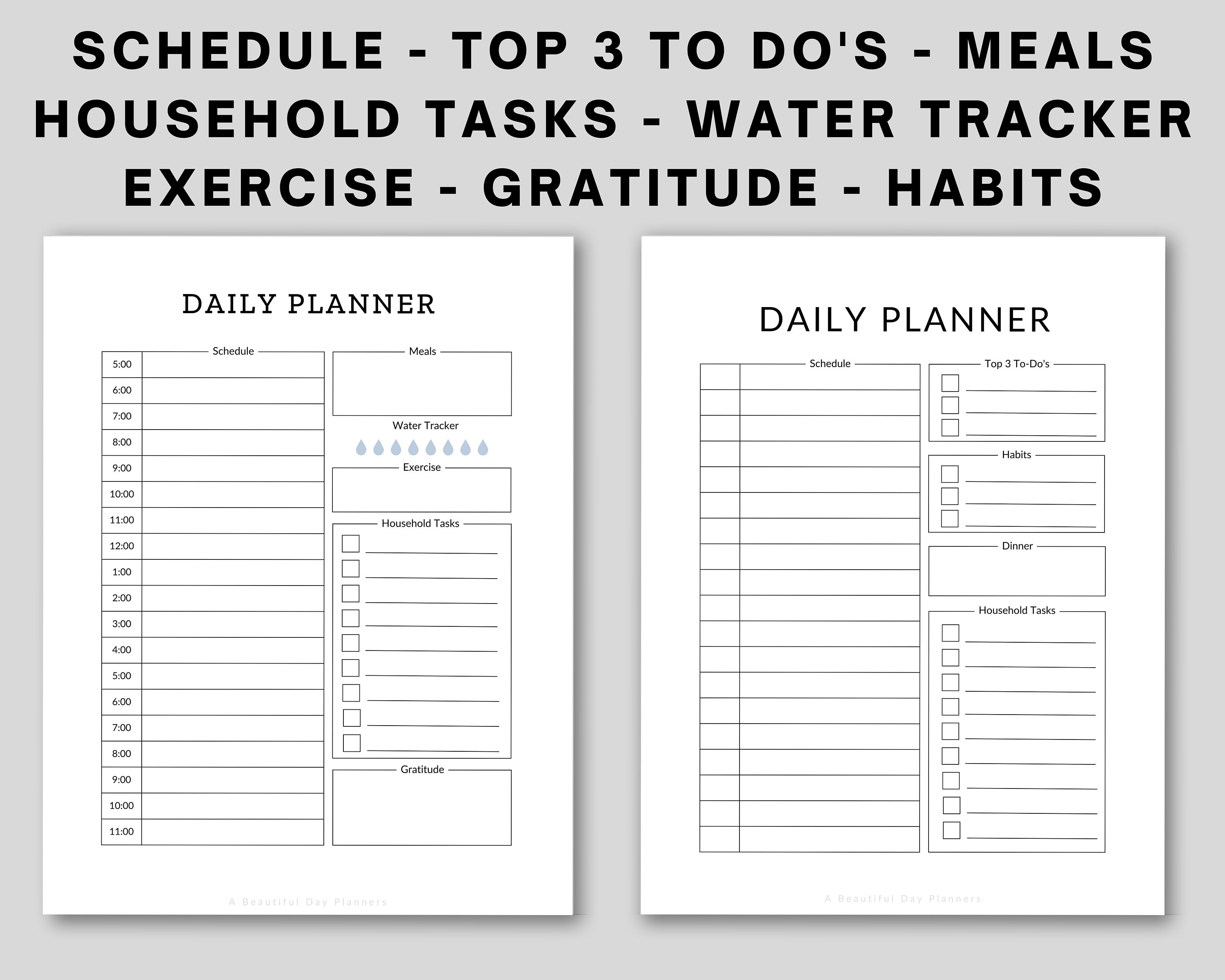 One page daily planner minimal printable daily planner daily planner