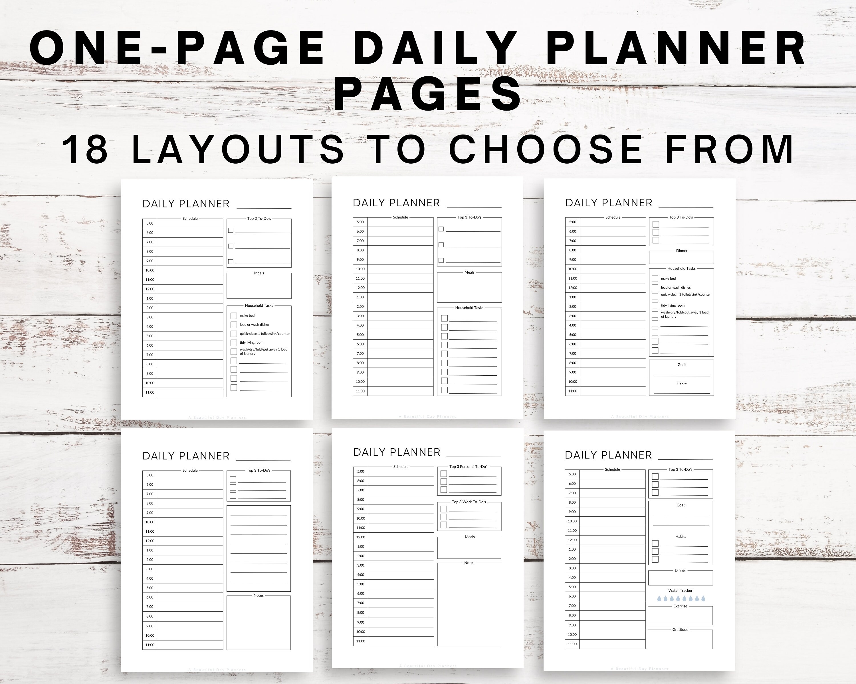 One page daily planner minimal printable daily planner daily planner
