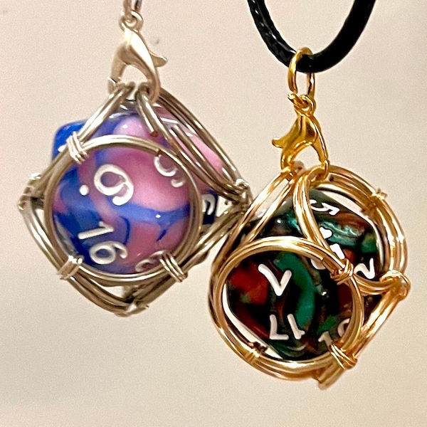 D20 Cage Necklace (Reinforced) | Easy Change | Removable | Geeky Gift | D&D | Dice Cage | Tabletop Gaming | Pendant