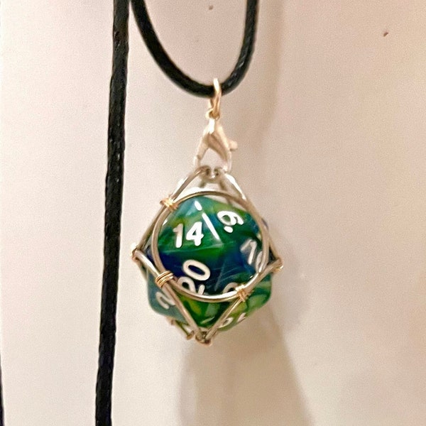 D20 Cage Necklace | Easy Change | Removable | Geeky Gift | D&D | Dice Cage | Tabletop Gaming | Pendant