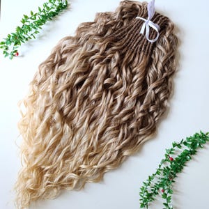 Blonde Long Curly Dreads, Natural Look Synthetic Brown to Blonde Dreadlock Extensions Double Ended, Boho Crochet Goddess Locs
