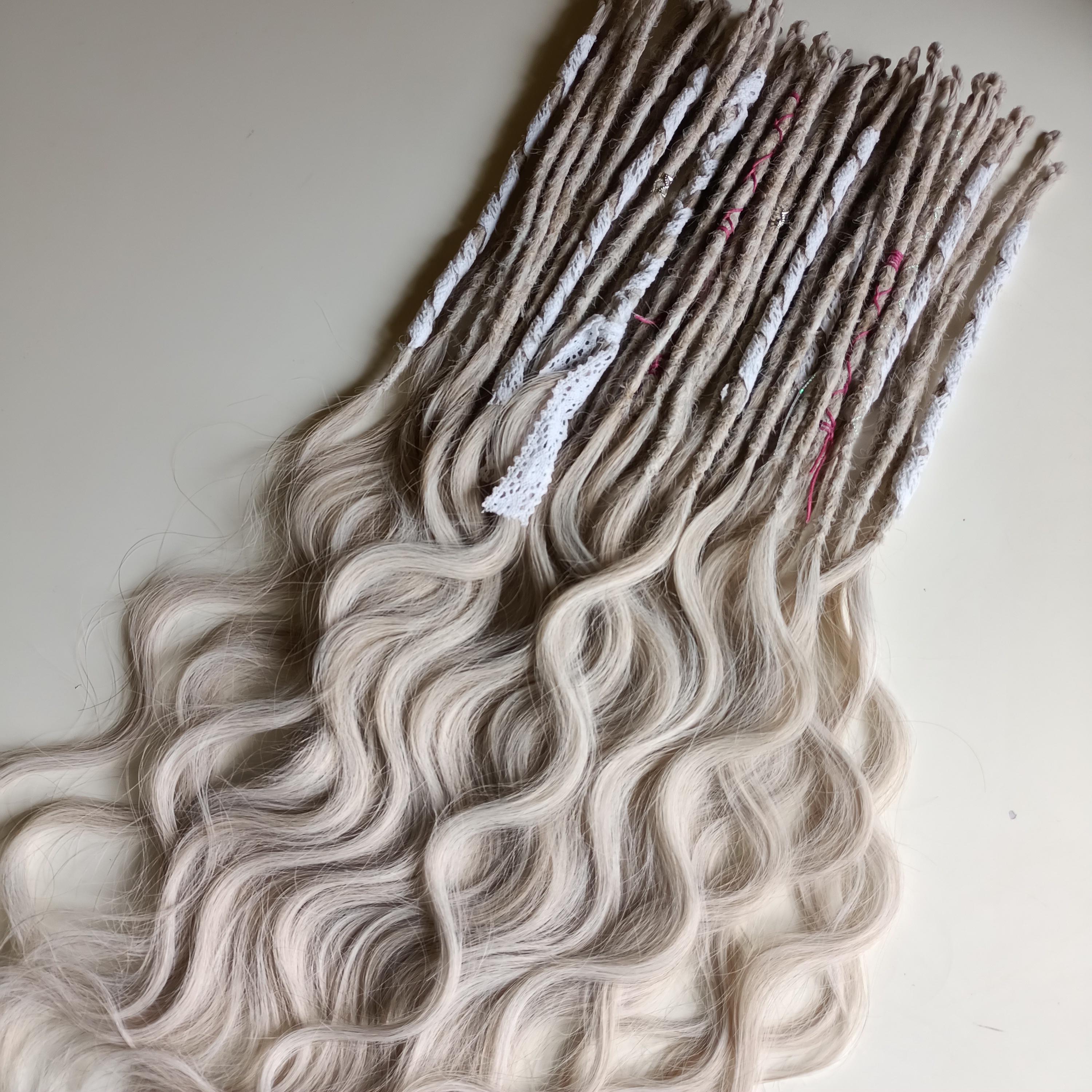 Easy comb Long Wavy Platinum Hair Accessories/ Handmade SE Synthetic Wave Dreads/ Ash Blonde Faux Distressed Boho Locs for Rave outfit