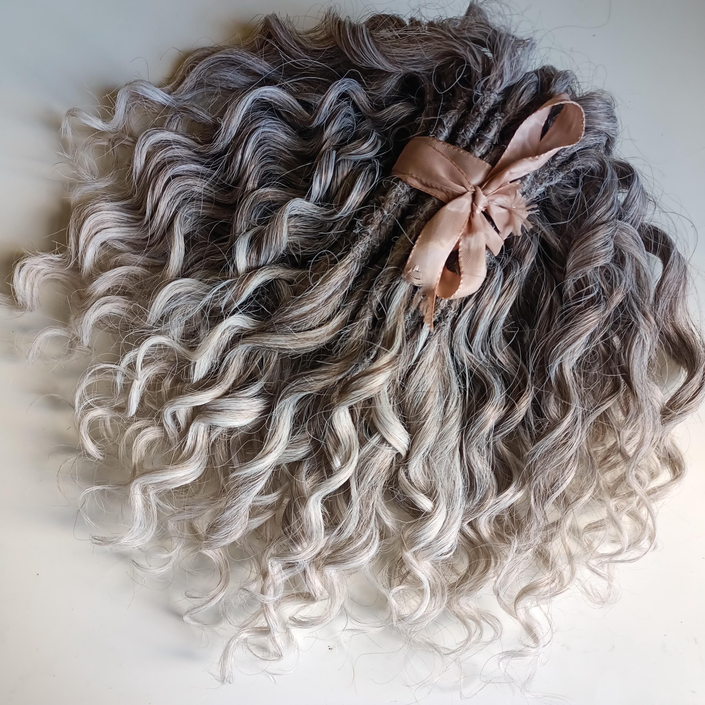 Short Grey and White Wavy Hair/ Salt and Pepper Waved Dreads/ Synthetic Dreadlocks Silver Ombre Double Ended for Festival Outfit, 10 inches