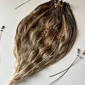 Braided Dreadlock Extensions - Natural Beige and Brown Waves