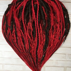 Red Mixed Synthetic Braids & Dreads SE or DE, Braid In Handmade Dreadlocks, Goth Fake Dread Loc Extensions
