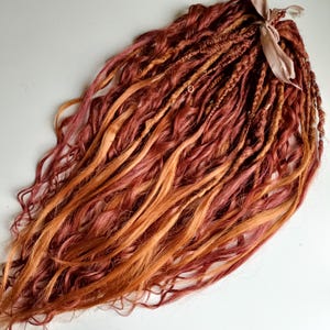 Copper Synthetic Dreads with Wavy Ends, Braid In Ginger Boho Locs  Double Ended, Faux Curly Locks in Falls