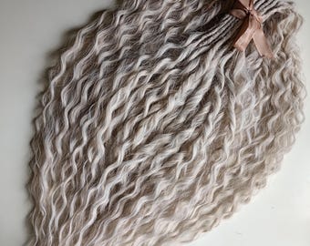 Ash Blonde Curly Dreadlocks, Platinum Double Ended Synthetic Hair Extensions, Wavy Boho Locs