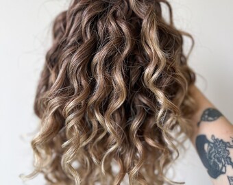 Brown to Blonde Curly Hair Extensions Double Ended, Synthetic Boho Braid in Curls, Natural Look Crochet Dreadlock with Wavy Ends, 10 inches