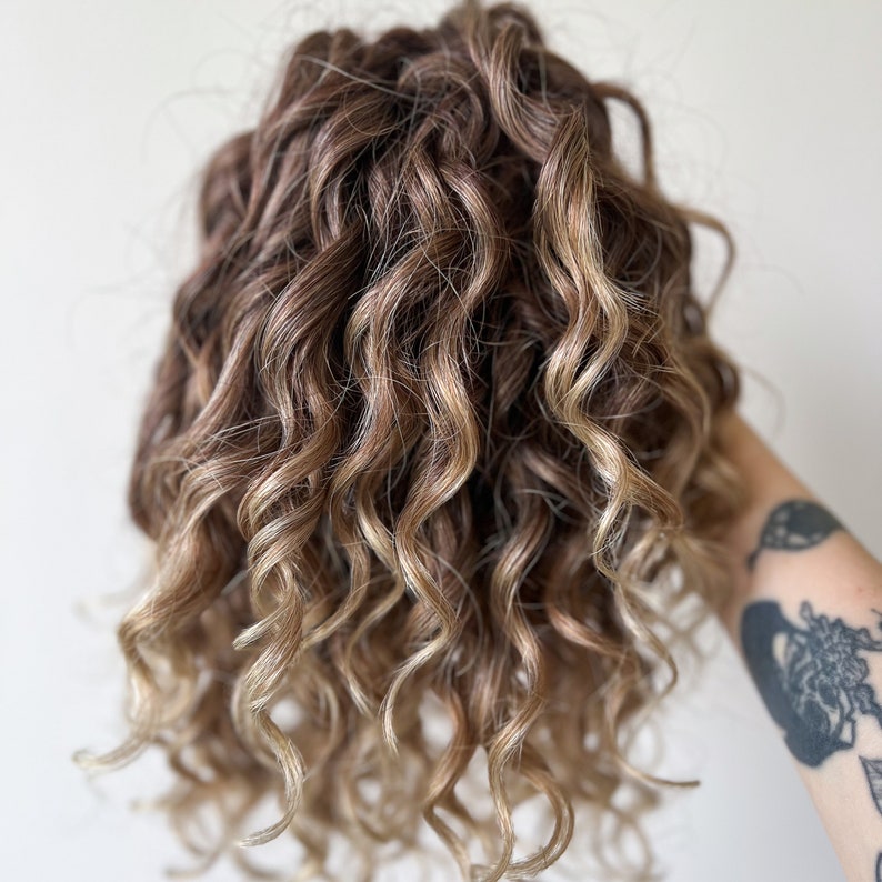 Brown to Blonde Curly Hair Extensions Double Ended, Synthetic Boho Braid in Curls, Natural Look Crochet Dreadlock Extensions with Wavy Ends