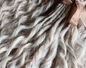 Ash Blonde Curly Faux Locs, Distressed Boho Dreadlocks, Double Ended Crochet Extensions, Kanekalon Hair