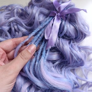 Lilac to Pink Ombre Long Wavy Hair/ Handmade Loose Wave and Curls/ Distressed Goddess Faux Wave Locs/ Synthetic Waved Dreadlock Extensions
