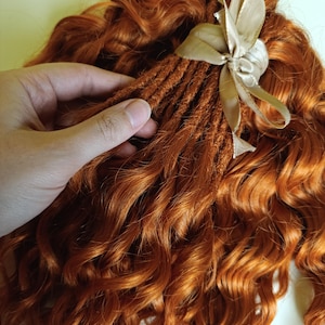 Short waved Goddess Distressed Locks/ Handmade Ginger Synthetic Dreads Double Ended/ Wavy Hair Extensions for Rave outfit, 10 inches / 25 cm