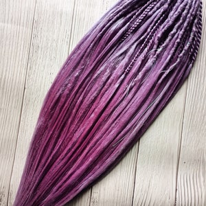 Purple Dreads with Loose Ends, Braid In Synthetic Dreadlocks Double Ended, Violet Pre Braided Long Hair Extensions