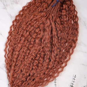 Braid In Copper Synthetic Curly Locks Double Ended, Boho Ginger Long Pre Braided Wavy Hair Extensions