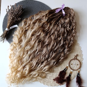 Brown Blonde Ombre Curly Dreadlocks, 24 Inch Wavy Synthetic Hair Extensions, Double Ended