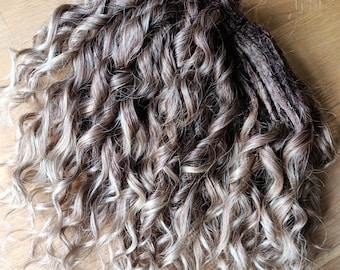 Brown to Blonde Ombre Curly Hair Extensions DE, Synthetic Boho Curls, Natural Look Dreadlock Extensions with large soft Wavy Ends, 10 inches
