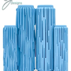 May include: Four blue textured paint rollers of different sizes. The rollers have a deep, vertical, grooved pattern. The text "Falling Deep Texture" is printed below the rollers.
