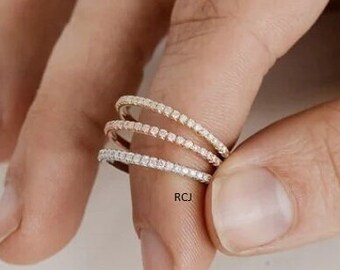 Art Deco Full Eternity CZ Wedding Ring Set: Sterling Silver Stacking Bands