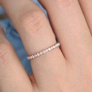 Opal Diamond Eternity Band: Sterling Silver Thin Wedding Ring