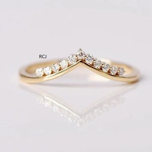 Vintage Diamond CZ Curved Band: 14K Yellow Gold Sterling Silver Ring