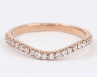 Rose Gold Chevron Wedding Band: CZ Sterling Silver Stacking Ring