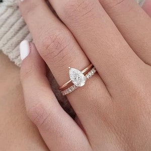 Pear CZ Diamond Ring Set: Rose Gold Plated Sterling Silver Wedding Ring