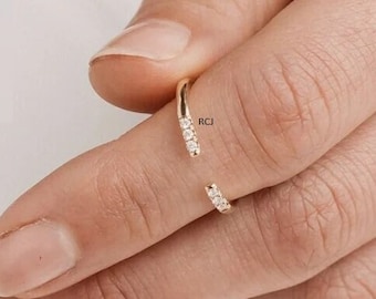 14K Gold Offener Diamant Ring: Handgefertigter Ringwächter