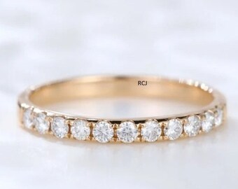 Yellow Sterling Silver Half Eternity Band: CZ Wedding Ring