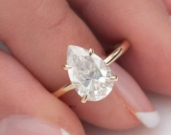 Pear Cut CZ Diamond Ring: Dainty 14k Gold Solitaire Ring