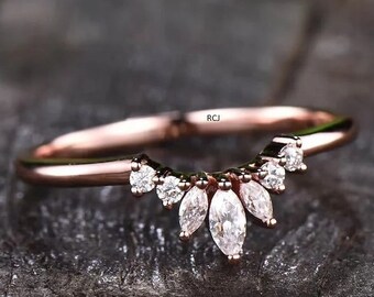 Rosegold Gebogener Ehering: Marquise CZ Sterling Silber Stapelring