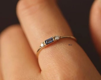 Saphir Baguette Ring: 14k Gold Sterling Silber Stapelring