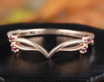 Vintage Diamond CZ Curved Band: Sterling Silver 14K Rose Gold Ring