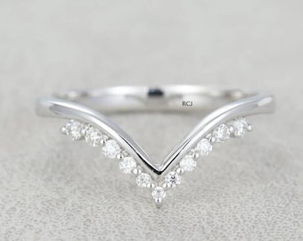 Art Deco Ehering in V-Form: Roségold CZ Sterling Silber Ring