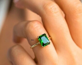 Oktagon Smaragd Ring: Art Deco 925 Sterling Silber Verlobungsring