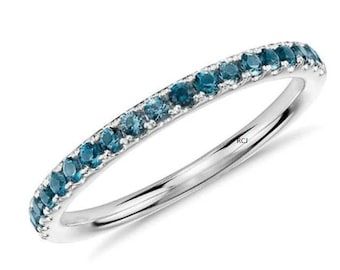 London Blue Topaz Half Eternity Band Ring, Sterling Silver, 14k White Gold Finish