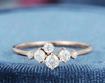 White Diamond Cluster Ring: Sterling Silver Stacking Wedding Band