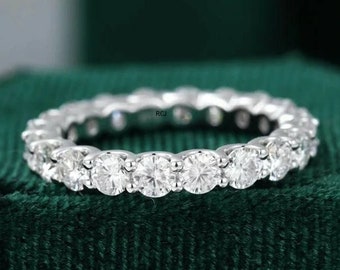 Moissanite Full Eternity Wedding Band: 14k White Gold Stacking Ring