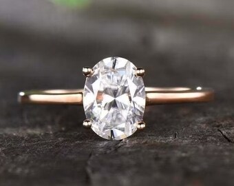 Oval CZ Diamond Engagement Ring: 14K Yellow Gold Solitaire