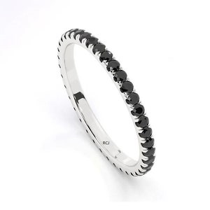Natural Black Diamond Perfect Full Eternity Band Engagement Ring Handmade Jewelry 14k Solid White Gold Diamond Band Stackable Gift Band Ring