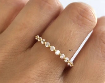 Sterling Silver CZ Diamond Wedding Band: Bubble Prong Stackable Ring