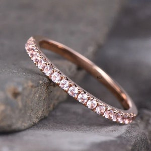 Morganite Stacking Ring: 925 Sterling Silver, Anniversary Band