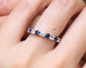 モアッサナイト＆サファイアブルーダイヤモンドの結婚指輪